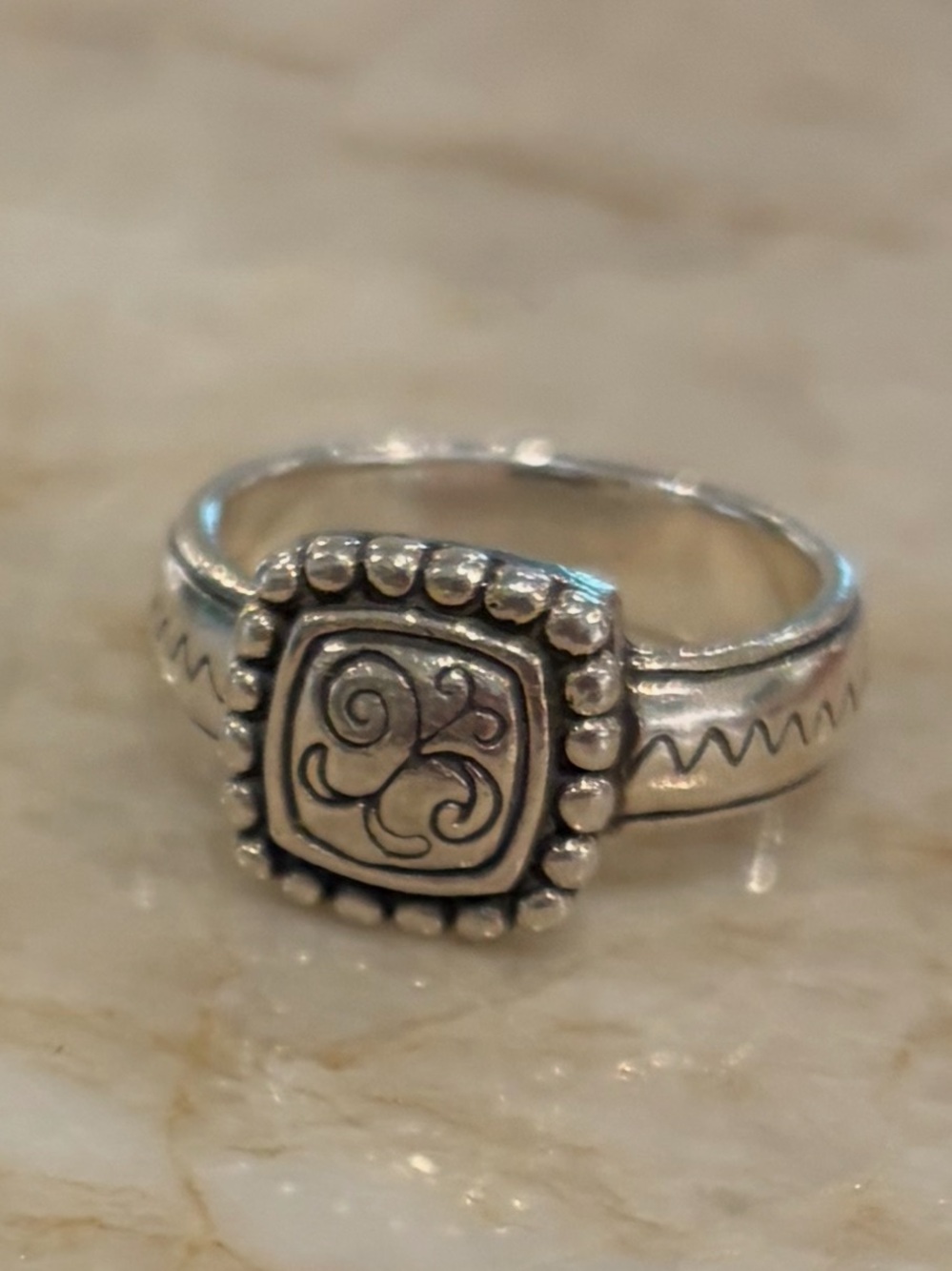 Brighton Sterling Silver Scroll Square Accent Ring size 7